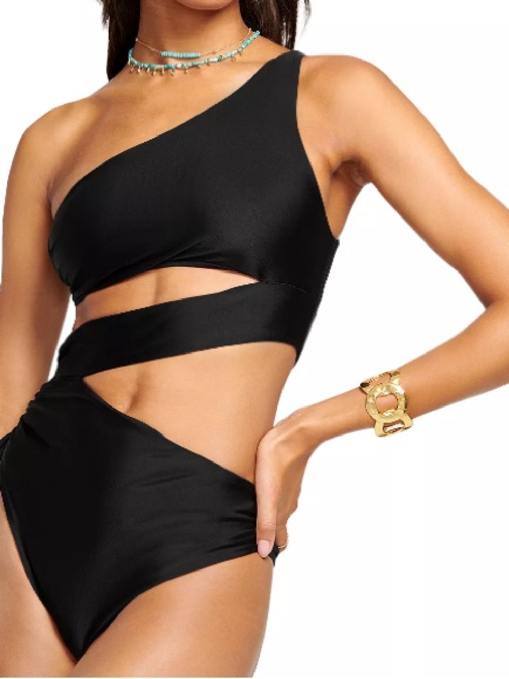 H&M Black One-Shoulder Cutout Swimsuit